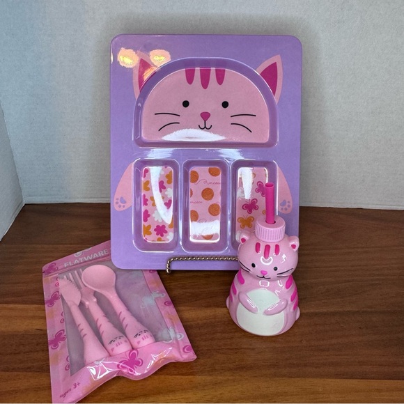 Set of 3 Kids Divided Tray Cat Kitten Flatware Cup Target Bullseye Playground - Picture 1 of 5
